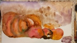 Картина"Тыква с яблоками! " Вкусно,полезно и красиво! ) Рисование акварелью. Живопись.