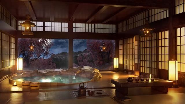 Japanese Onsen-Water Sounds with Piano, Flute and Koto Music for Sleep, Meditation, Study смотреть онлайн