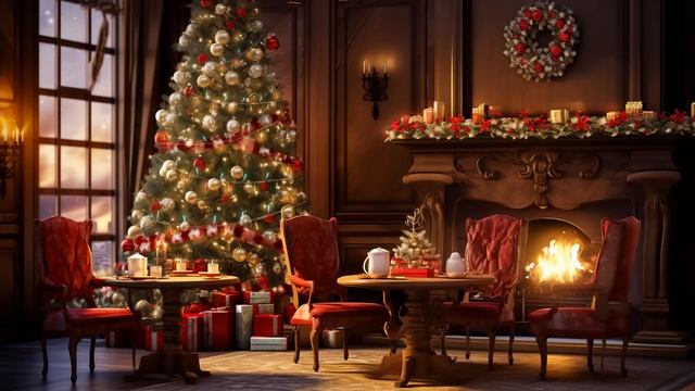 Christmas Jazz Instrumental Music with Crackling Fireplace ?? Cozy Christmas Coffee Shop Ambience