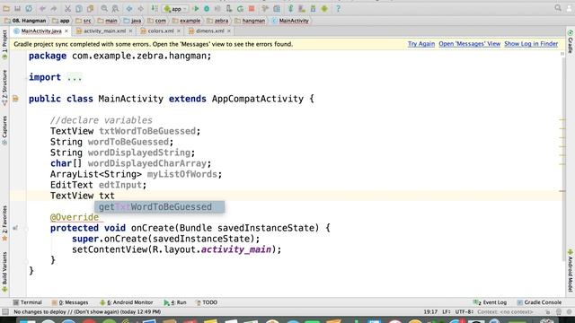 Java - Declare Variables  | Hangman Android App