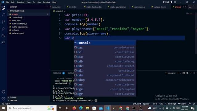 How to declare array array length array index javascript