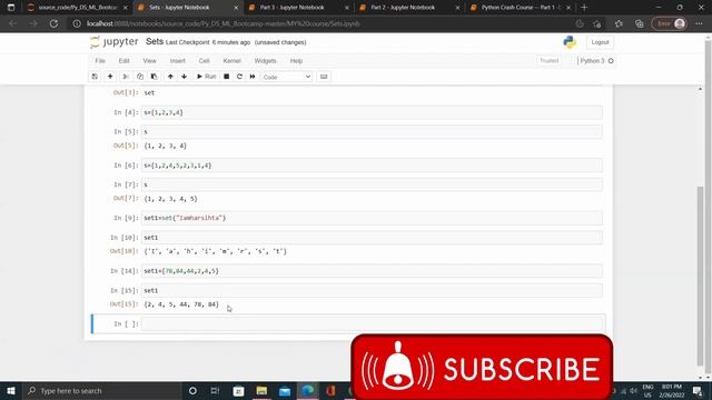 Python Crash Course 5 : Sets  in Python : Sequence DataType Tutorial :  Python Sets Tutorial