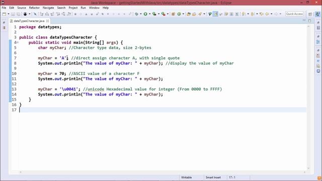 Java Essentials - Character type data in java смотреть онлайн