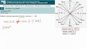 тип 7. ЕГЭ профиль. № 75591A Найдите ЗВ_ 3cos2α, если cosα=− 0,8. Тригонометрия. ФИПИ