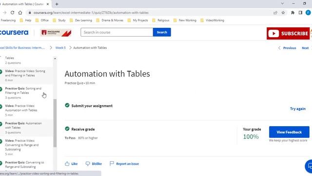 Excel Skills for Business Intermediate 1 | Week 5 | All Solutions | All Quiz Answer || Coursera смотреть онлайн