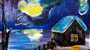 Нарисуем зимний пейзаж. Рисуем домик зимним вечером. Рисуем зимний пейзаж. Правополушарное рисование