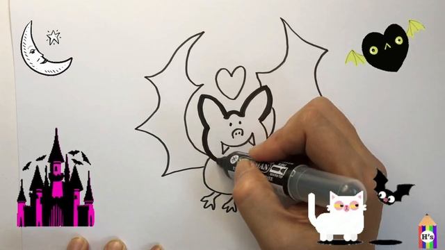 How To Draw a Cute Bat | рисование летучей мыши для детей | vẽ con dơi cho trẻ em смотреть онлайн