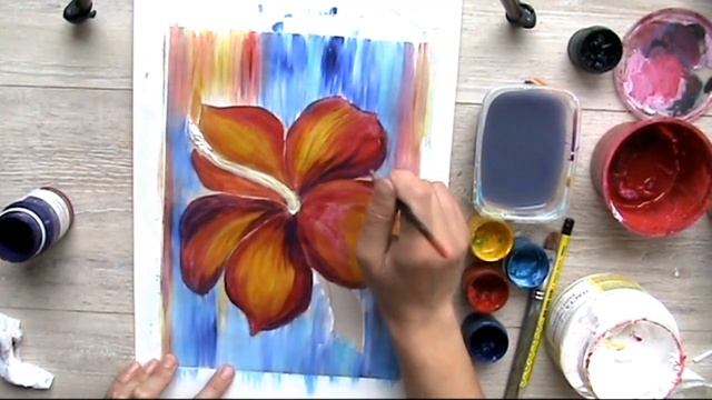 Как нарисовать цветок. Яркая декоративная картина. смотреть онлайн