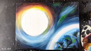 КОСМОС/ ДЕНЬ КОСМОНАВТИКИ/ Акрил/ Как нарисовать КОСМОС. Рисуем просто. Рисунок №55. АРТ А3.