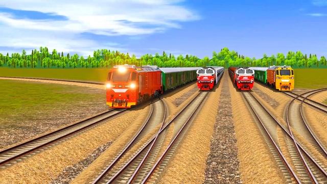 8 DIESEL TRAINS CRAZY CROSSING ON TOP AND DOWN EACH TRACK-2 TRAINS FLYING CROSSING ON TOP OF OTHER смотреть онлайн