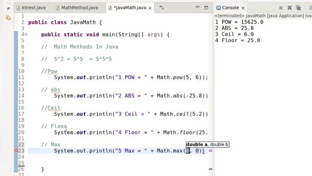 Math Class Methods in Java❤Part 20❤#sprogram001