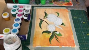 Декоративный натюрморт - композиция с апельсинами на основе эскиза