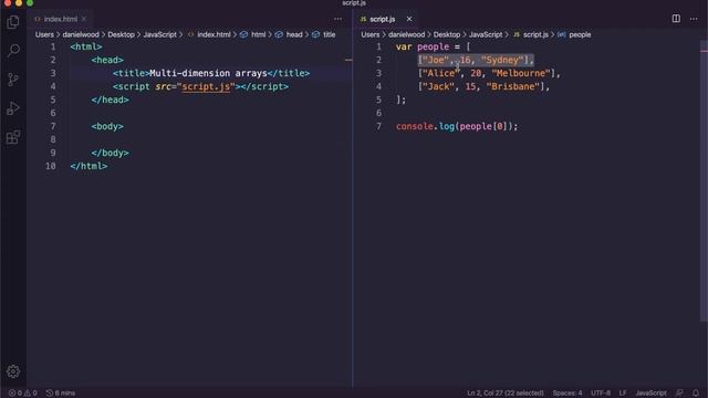 JavaScript 2021 Tutorial 14 - Multi-dimension arrays