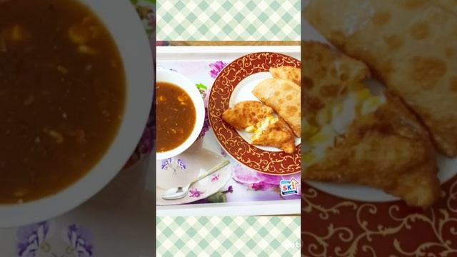 corn nd cheese fried momos and ? soup