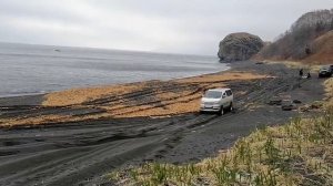 Nissan Elgrand e50 едет по песку.