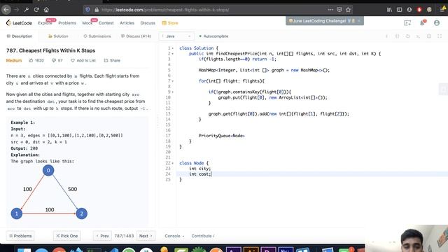 Leetcode 787 Cheapest Flights Within K Stops Solution Java Solution | Easy Understanding