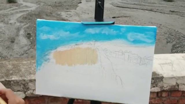 Как нарисовать реку и горы масляными красками. смотреть онлайн