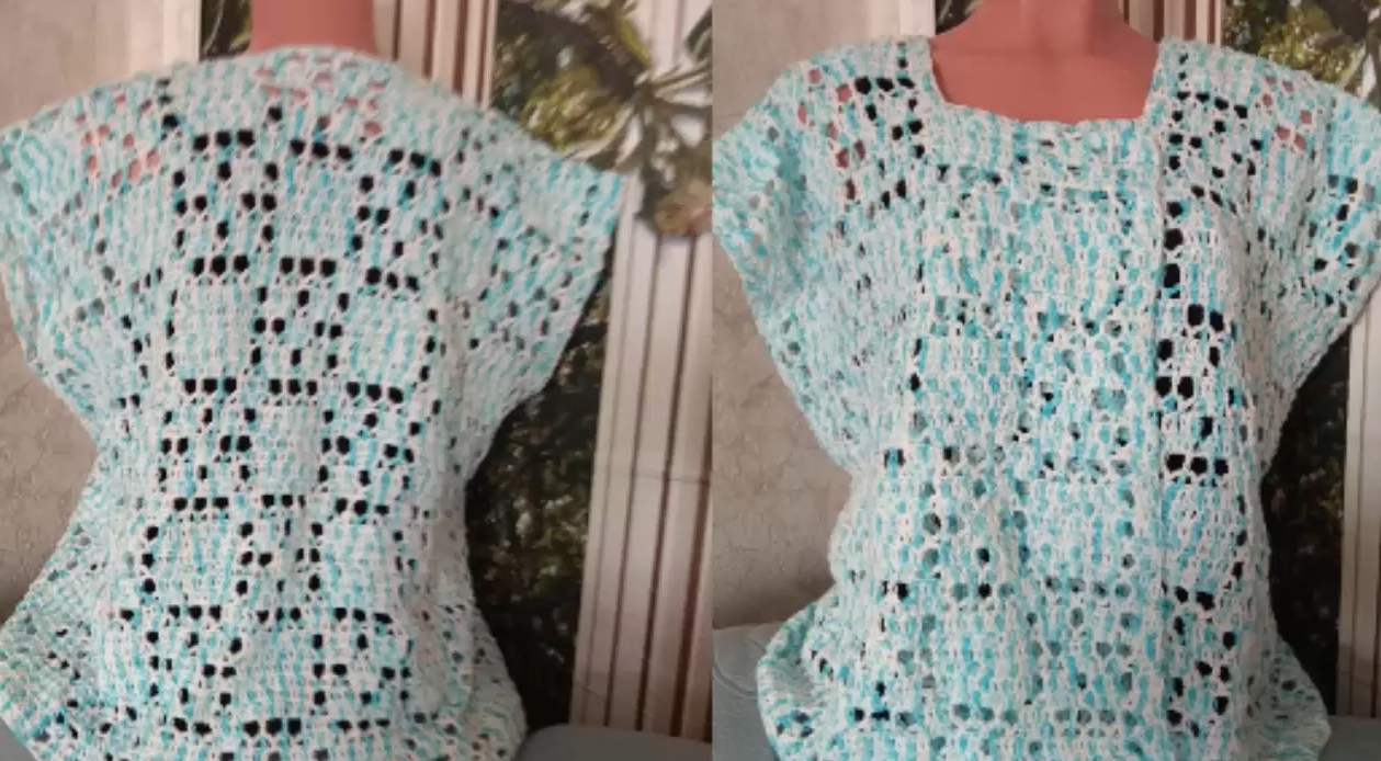 Ажурная кофточка из квадратов связанных одним полотном смотреть онлайн