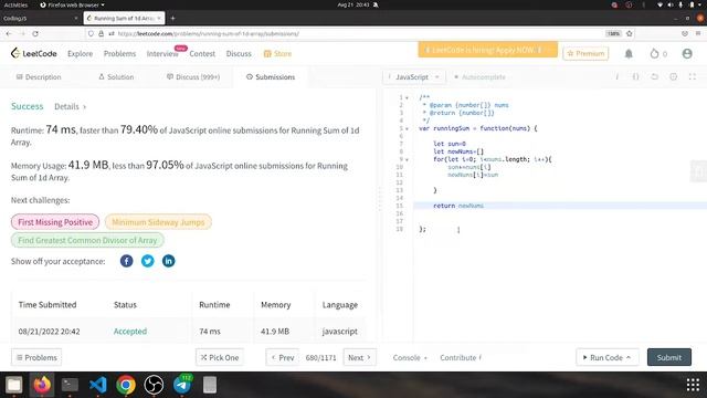 Leetcode  Running Sum of 1d Array  Javascript solution