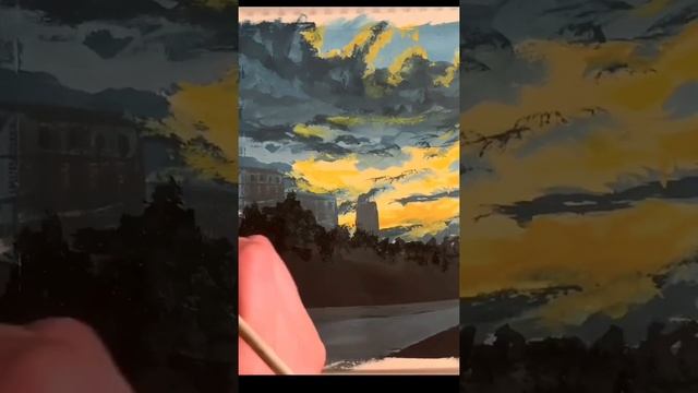 Рисуем очень простой пейзаж гуашью / gouache painting