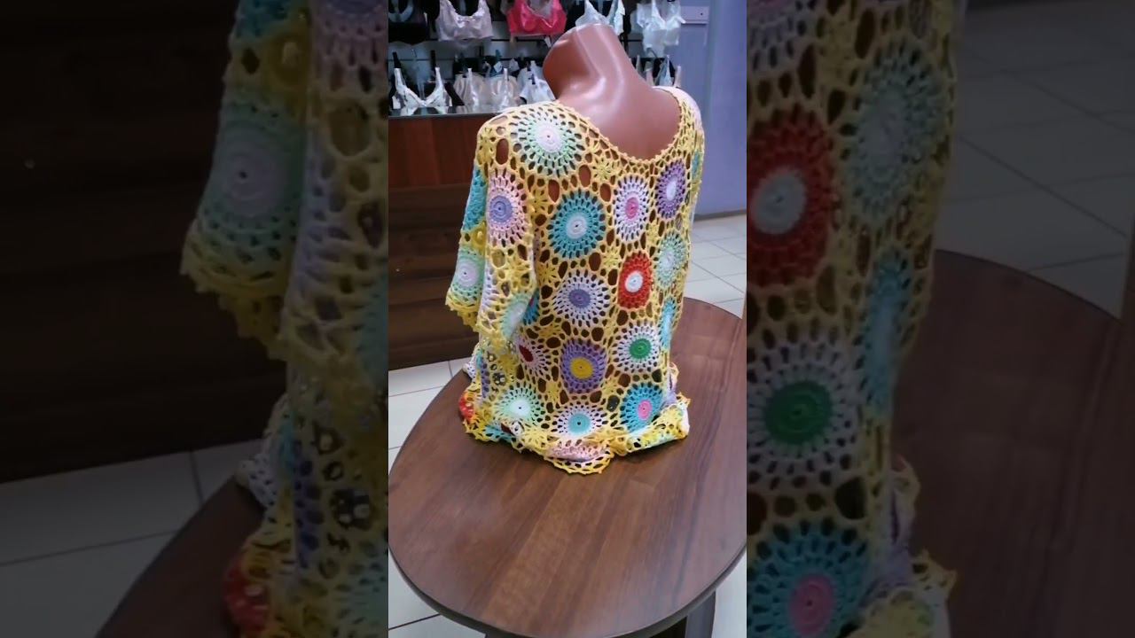 Кофта-туника крючком, из цветных мотивов#вязание #вязаниекрючком #вяжунетужу #губкин