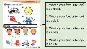 Kid's Box Starter - Unit 4 - My Toys - 4 - Listen and draw lines.