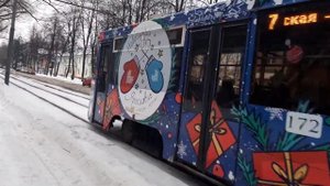 Новогодний трамвай 71-619КТ в Ярославле!  Маршрут 7