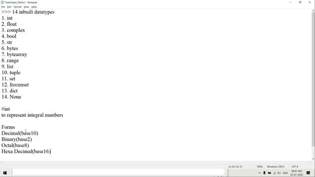#4 Python Programming: Reserved Words, Datatypes, int and its Forms, Base conversion(2020)