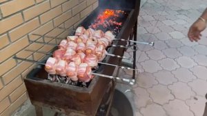 грибы в беконе на мангале