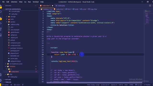 JavaScript - Exercises, Practice, Solution 07 leap year