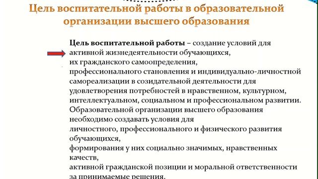 Видео лекция Цель и задачи воспитательной работы в организации высшего образования