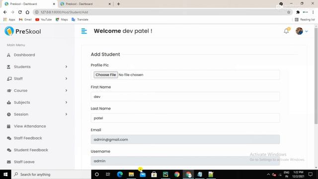 Add Student (Frontend) | student management system in django