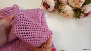 Платье для девочки "Фиалка" спицами. Реглан сверху. Подробный мк Часть2