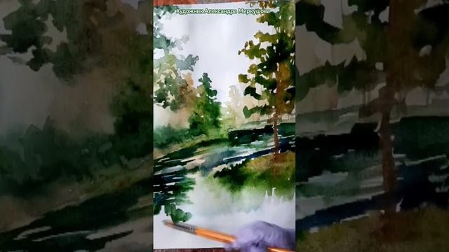 Как с помощью штрихов нарисовать отражение в воде. 2 часть. Художник Александра Миркушова