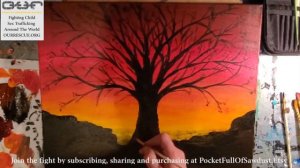 Sunset Tree.  Acrylic painting of a tree at sunset. Supporting O.U.R. at ArtForOUR.org