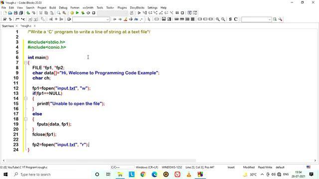 97) C Program To Write A Line Of String At A Text File