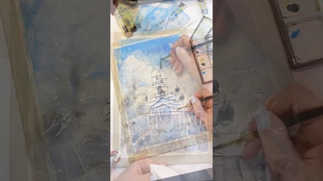 Архитектура акварелью. Храм святителя Николая Чудотворца в Кобоне.