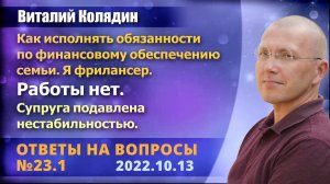 Ответы на вопросы №23.1 Я фрилансер. Работы нет. Супруга подавлена нестабильностью. Виталий Колядин.