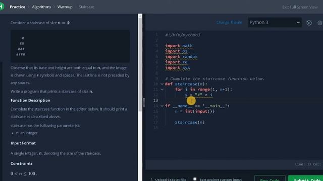 08 - Staircase | Warmup | Hackerrank Solution | Python