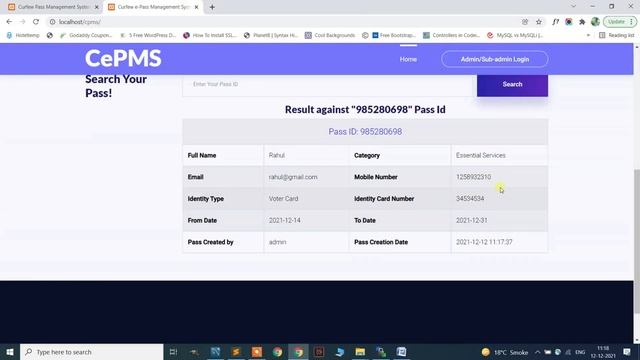 Curfew e-Pass Management System using PHP and MySQL Pro Version | PHPGurukul