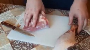 Разделка индейки. Шаг 10 ( отделение голени от бедра)