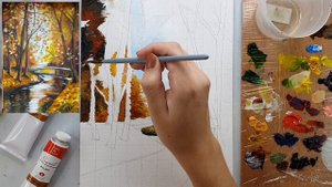 Осенний пейзаж маслом. Объемная живопись. Мастихин. Часть 1