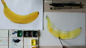 Как нарисовать Банан акварелью. Уроки рисования. Скетчинг для начинающих.15-ти минутка!