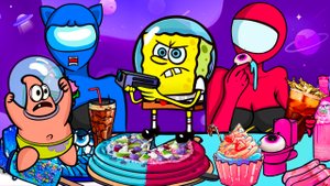 Губка Боб и Патрик Анимация | Мукбанг АМОНГ-АС едят все подряд | Челлендж Голубая и Розовая еда