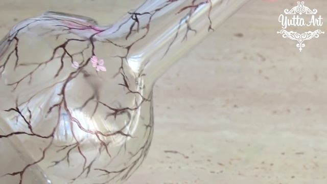 Декор бутылки. Как нарисовать ветку сакуры. Мастер-класс от Ютты Арт