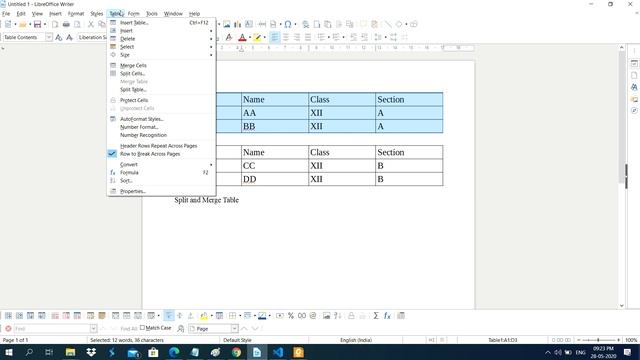 Split and Merge Table in LibreOffice Writer смотреть онлайн