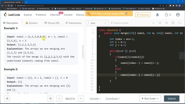 Leet Code Array - 88. Merge Sorted Array | Cyber Ocean Academy!