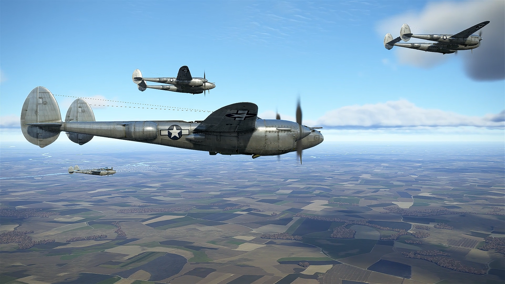Истребители  P-38 идут на работу. Симулятор "IL-2 Sturmovik Great Battles".