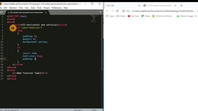 CSS horizontal and vertical Center Text- Web Tutorial Tamil || #html #css #tutorial #webtutorial