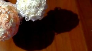 Букет-дублер для невесты; букет-дублер своими руками; розы из атласных лент